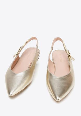 Leather low heel slingbacks, gold, 94-D-507-G-35, Photo 1