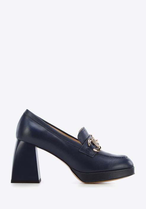 Leather flared heel court shoes, navy blue, 96-D-508-3-39, Photo 1