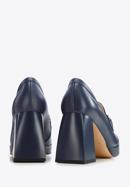 Leather flared heel court shoes, navy blue, 96-D-508-N-40, Photo 5