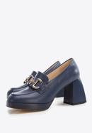 Leather flared heel court shoes, navy blue, 96-D-508-3-37, Photo 7