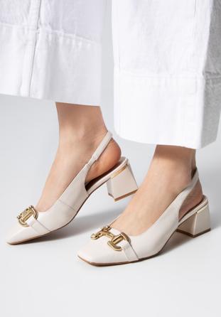Leather sling back court shoes, cream, 98-D-966-0-39, Photo 1