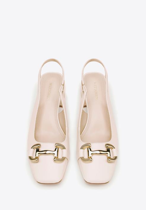 Leather sling back court shoes, beige, 98-D-966-P-35, Photo 3