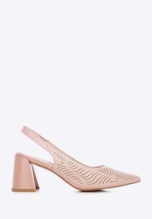 Perforated leather slingback shoes, muted pink, 96-D-518-P-41, Photo 1