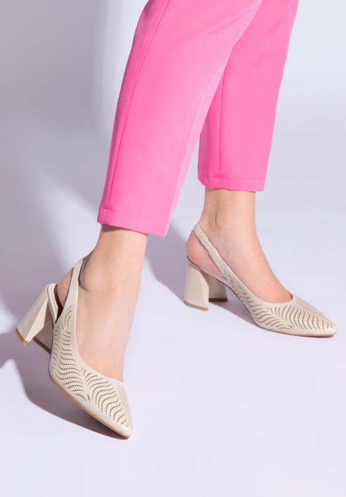 Perforated leather slingback shoes, light beige, 96-D-518-0-37, Photo 15