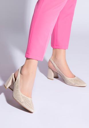 Perforated leather slingback shoes, light beige, 96-D-518-0-35, Photo 1