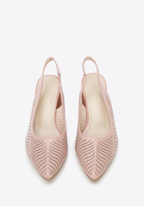 Perforated leather slingback shoes, muted pink, 96-D-518-P-37, Photo 2