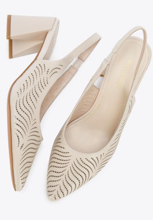 Perforated leather slingback shoes, light beige, 96-D-518-P-35, Photo 7