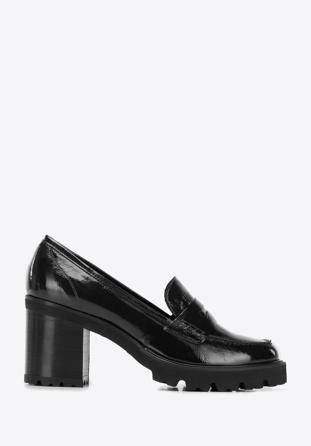Patent leather block heel penny loafers, black, 96-D-105-1-41, Photo 1
