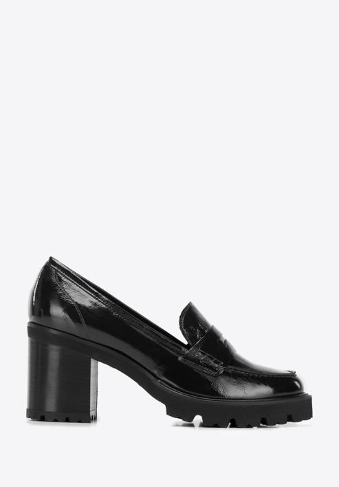 Patent leather block heel penny loafers, black, 96-D-105-N-37, Photo 1