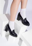 Patent leather block heel penny loafers, navy blue, 96-D-105-N-35, Photo 15