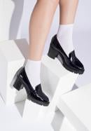 Patent leather block heel penny loafers, navy blue, 96-D-105-N-37_5, Photo 15