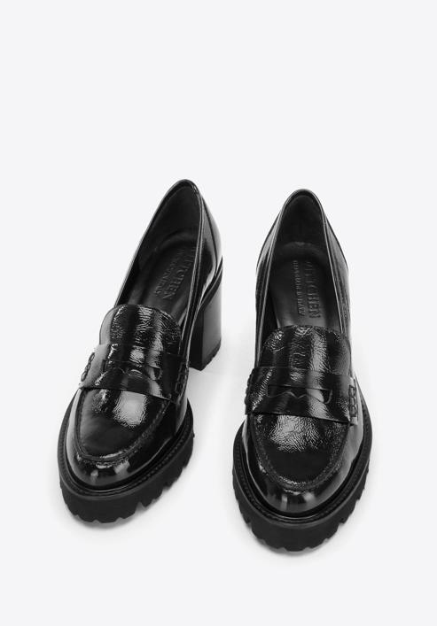 Patent leather block heel penny loafers, black, 96-D-105-N-37, Photo 2