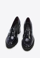 Patent leather block heel penny loafers, navy blue, 96-D-105-N-40, Photo 2