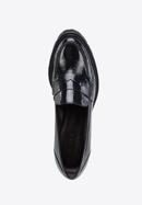 Patent leather block heel penny loafers, navy blue, 96-D-105-N-36, Photo 4