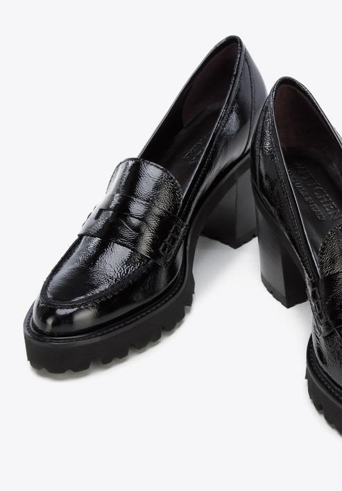 Patent leather block heel penny loafers, black, 96-D-105-N-40, Photo 7