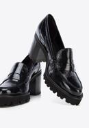 Patent leather block heel penny loafers, navy blue, 96-D-105-1-40, Photo 7