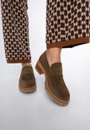 Classic suede moccasins with stacked block heel, brown, 97-D-306-4-38, Photo 15