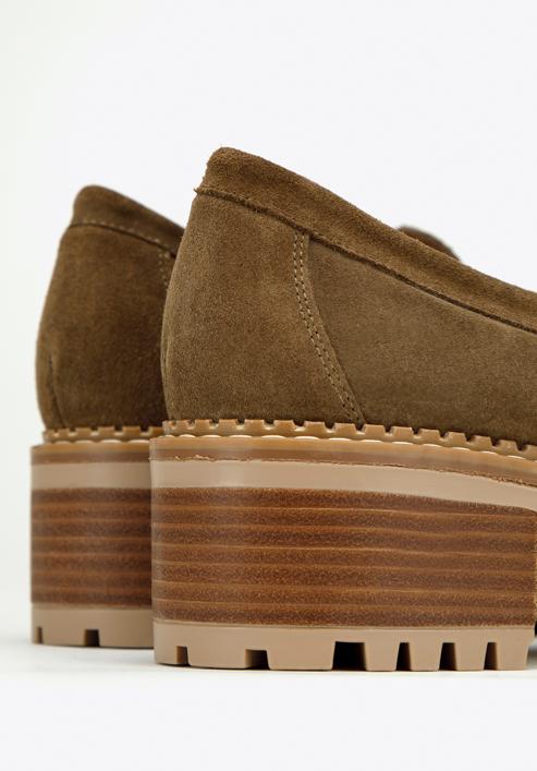 Classic suede moccasins with stacked block heel, brown, 97-D-306-4-38, Photo 8