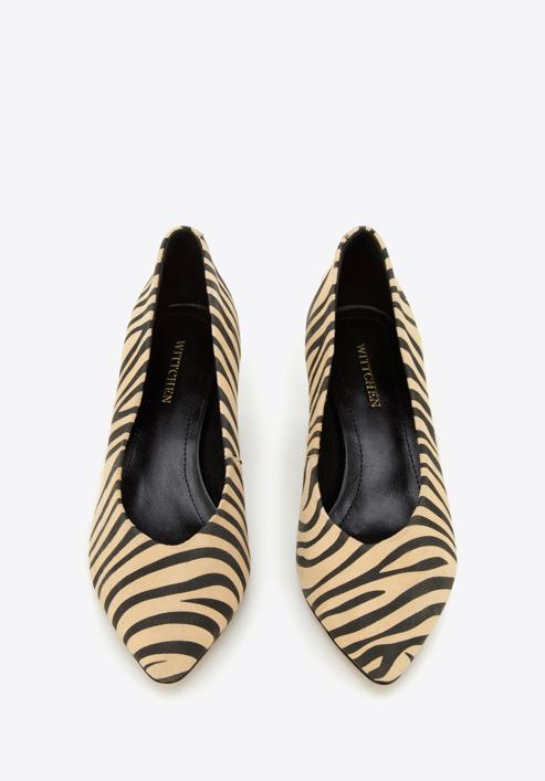 Animal print suede court shoes, beige-black, 96-D-500-1-37, Photo 2