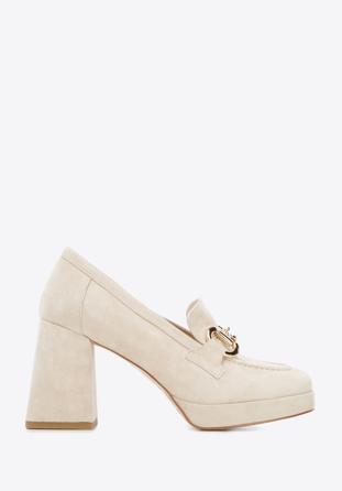 Suede platform shoes, light beige, 96-D-509-9-37, Photo 1