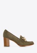 Suede court shoes with decorative chain, green, 96-D-110-N-37, Photo 1