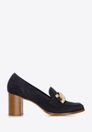 Suede court shoes with decorative chain, navy blue, 96-D-110-5-39_5, Photo 1