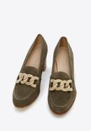 Suede court shoes with decorative chain, green, 96-D-110-N-38, Photo 2