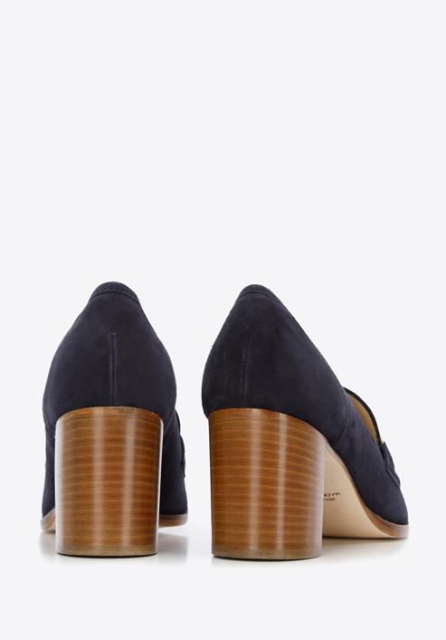 Suede court shoes with decorative chain, navy blue, 96-D-110-5-39_5, Photo 4