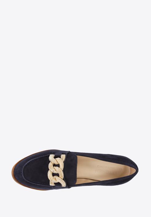 Suede court shoes with decorative chain, navy blue, 96-D-110-N-41, Photo 5