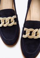 Suede court shoes with decorative chain, navy blue, 96-D-110-5-35, Photo 7