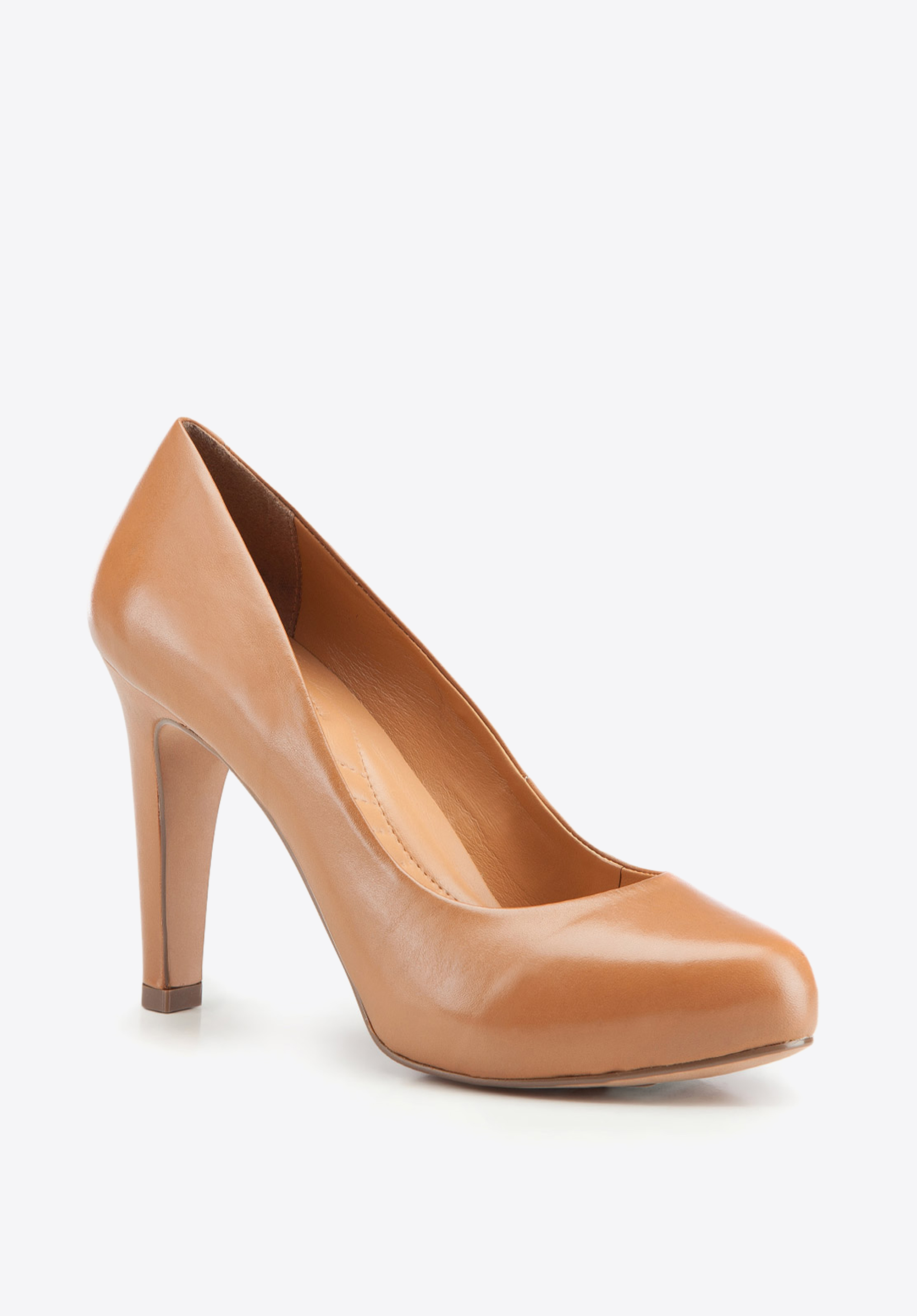 Czółenka ze skory basic, brązowy, 87-D-753-5-39, Zdjęcie 1