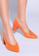 Leather block heel court shoes, orange, 96-D-501-7-38, Photo 15