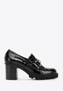 Croc-embossed patent leather court shoes with buckle detail, black, 97-D-108-3-37, Photo 1