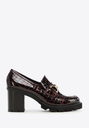 Croc-embossed patent leather court shoes with buckle detail, burgundy, 97-D-108-3-35, Photo 1