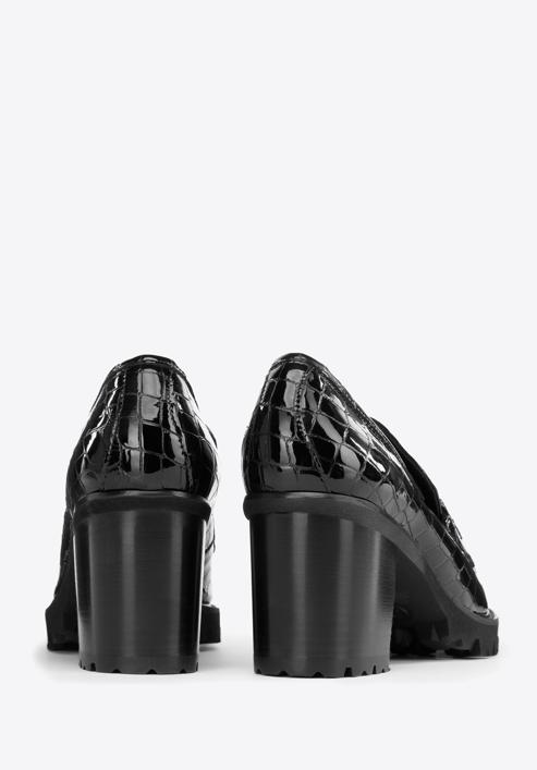 Croc-embossed patent leather court shoes with buckle detail, black, 97-D-108-1-40, Photo 4