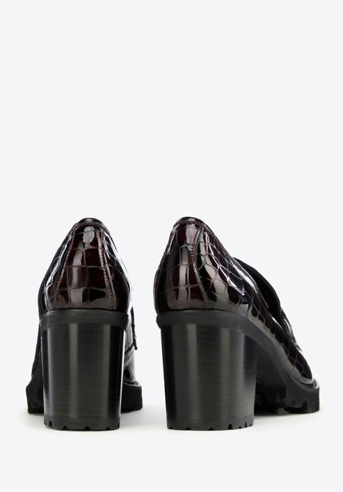 Croc-embossed patent leather court shoes with buckle detail, burgundy, 97-D-108-3-39, Photo 4