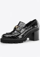 Croc-embossed patent leather court shoes with buckle detail, black, 97-D-108-1-38, Photo 7