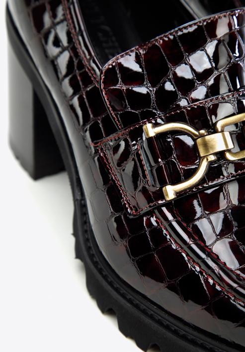 Croc-embossed patent leather court shoes with buckle detail, burgundy, 97-D-108-1-38_5, Photo 7