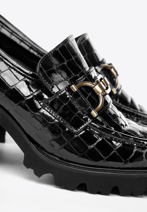 Croc-embossed patent leather court shoes with buckle detail, black, 97-D-108-1-37_5, Photo 8
