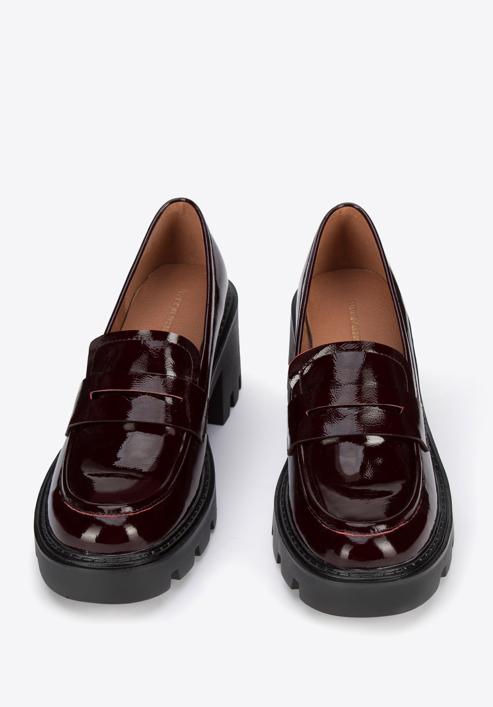 Patent leather platform court shoes, burgundy, 95-D-519-N-37, Photo 2