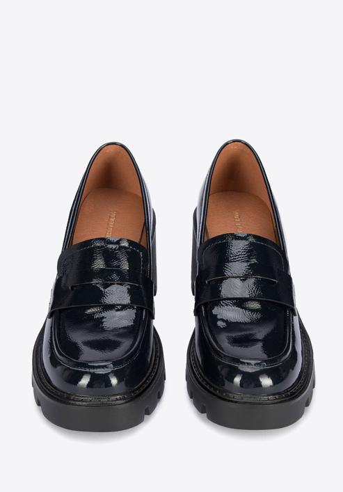Patent leather platform court shoes, navy blue, 95-D-519-3-40, Photo 3
