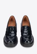 Patent leather platform court shoes, navy blue, 95-D-519-N-37, Photo 3