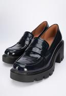 Patent leather platform court shoes, navy blue, 95-D-519-N-37, Photo 7