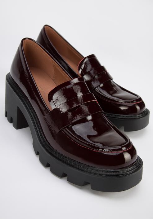 Patent leather platform court shoes, burgundy, 95-D-519-1-37, Photo 8