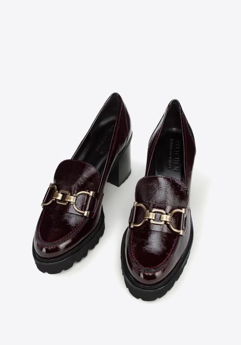 Patent leather court shoes with buckle detail, deep burgundy, 97-D-107-3-40, Photo 2