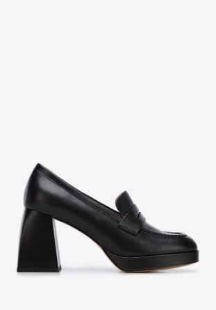 Leather platform court shoes, black, 96-D-507-1-39, Photo 1