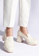 Leather platform court shoes, light beige, 96-D-507-6-39, Photo 15