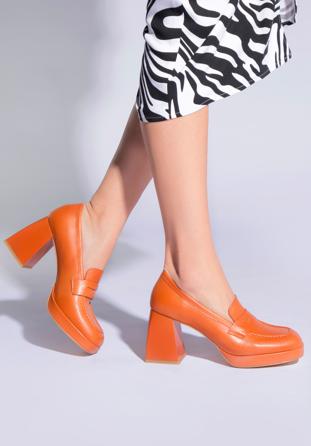 Leather platform court shoes, orange, 96-D-507-6-40, Photo 1