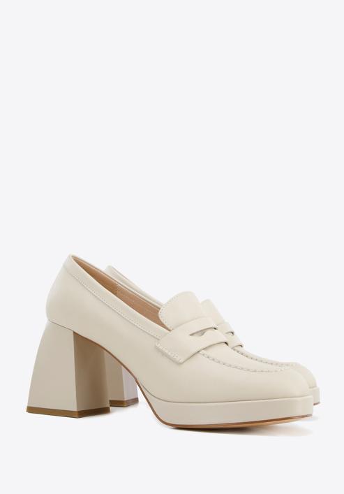 Leather platform court shoes, light beige, 96-D-507-0-38, Photo 7