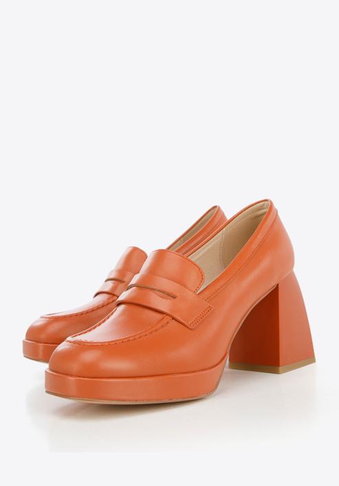 Leather platform court shoes, orange, 96-D-507-1-41, Photo 7
